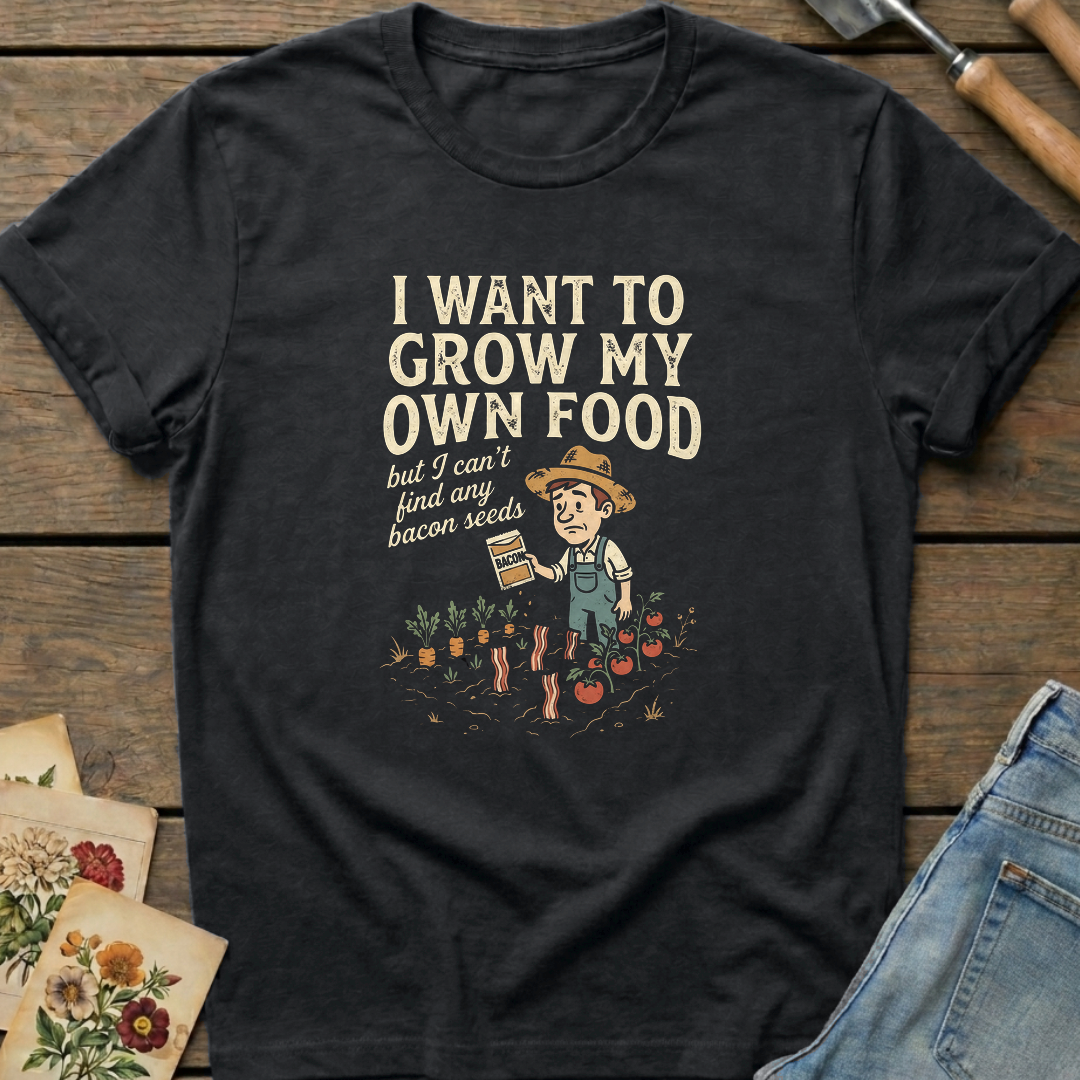 Bacon Seeds T-Shirt in Black - Comfort Colors 1717 flat lay