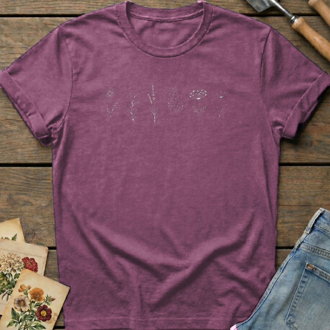 Simple Flower Line T-Shirt in Berry - Comfort Colors 1717 flat lay