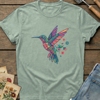 Gem Flower Hummingbird T-shirt in Bay - Comfort Colors 1717 flat lay