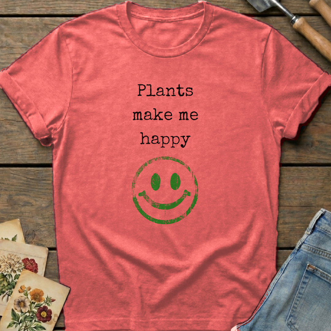Plants make me happy T-Shirt in Watermelon - Comfort Colors 1717 flat lay