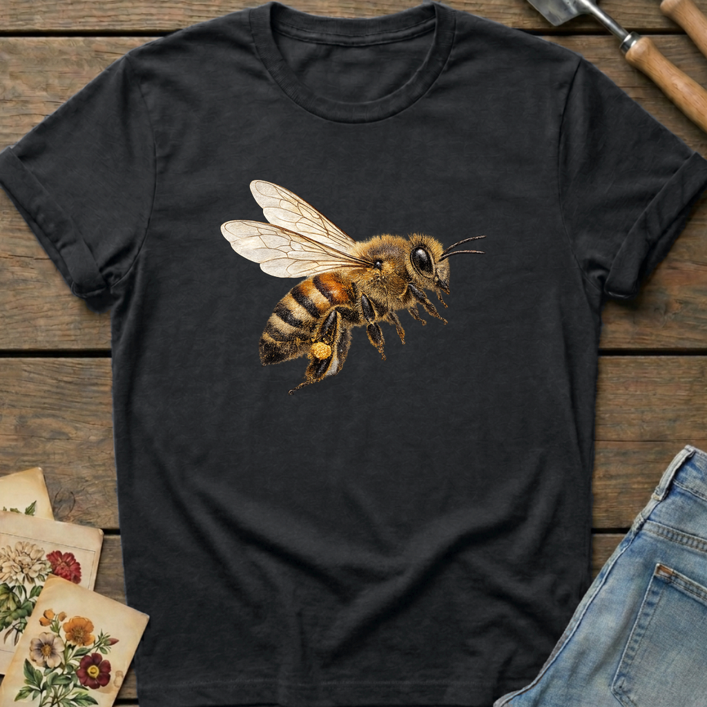 Real Bee  T-shirt in Black - Comfort Colors 1717 flat lay
