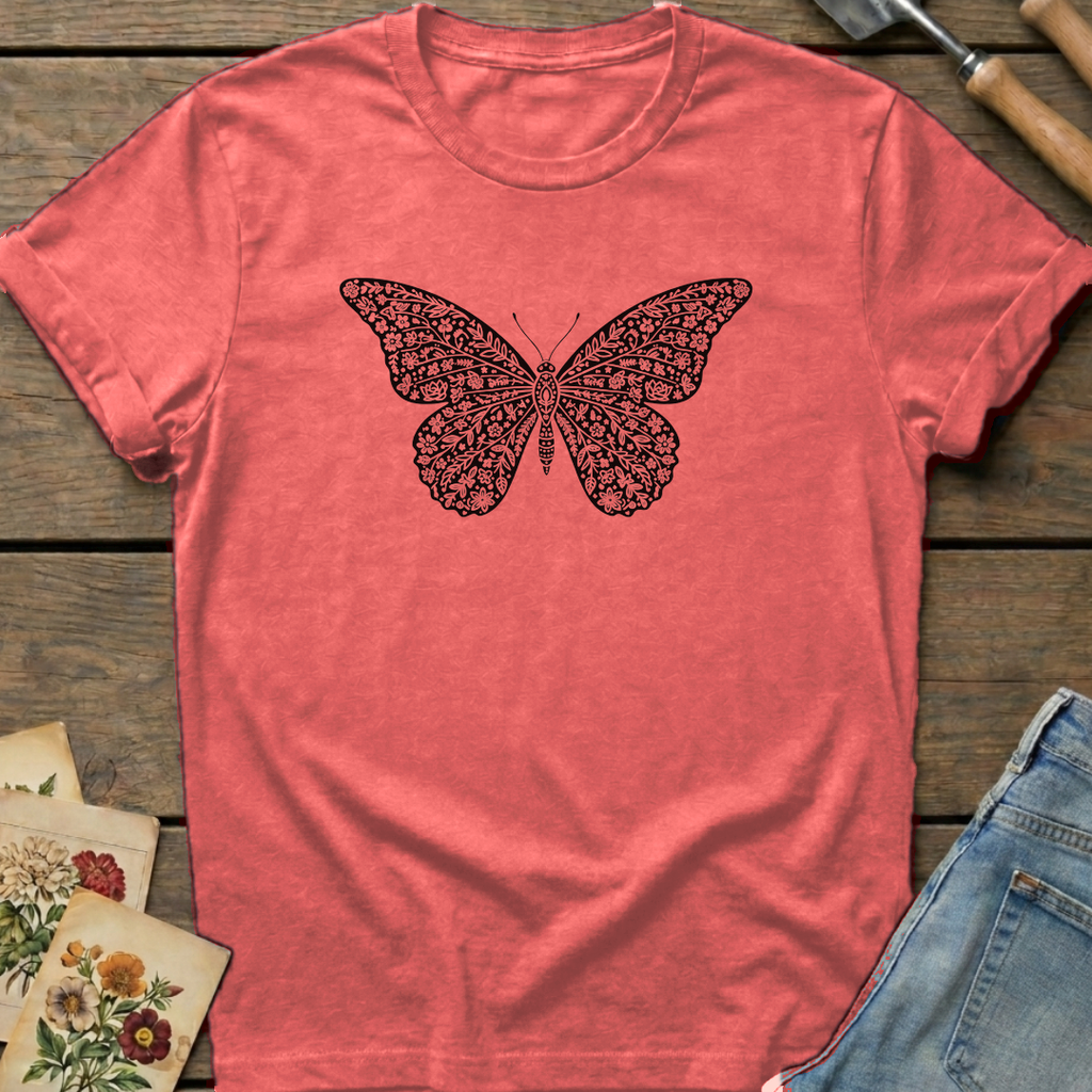 Butterfly Silhouette T-shirt in Watermelon - Comfort Colors 1717 flat lay