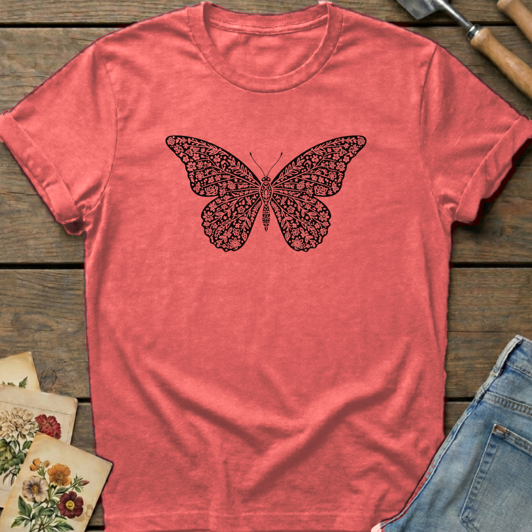 Butterfly Silhouette T-shirt in Watermelon - Comfort Colors 1717 flat lay
