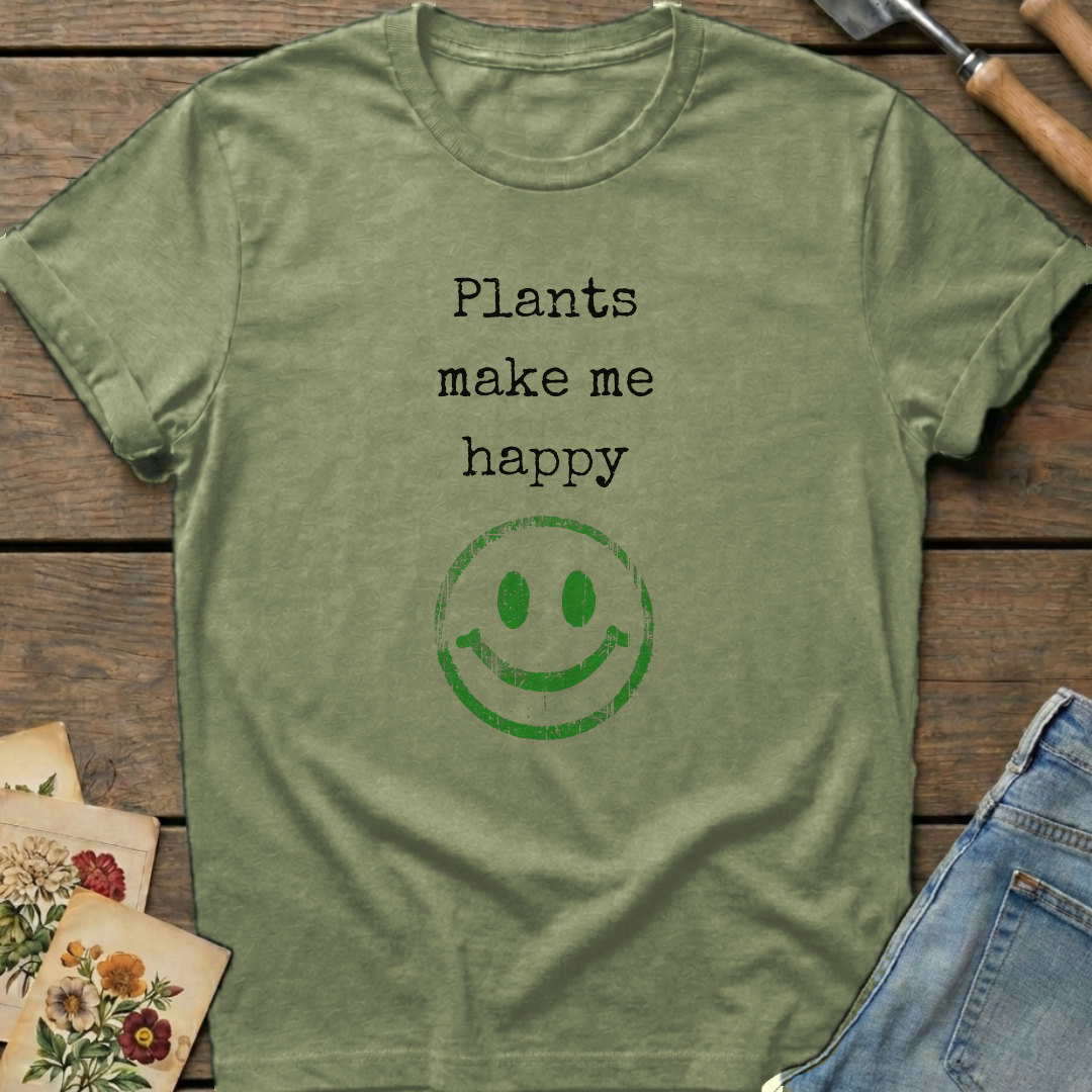 Plants make me happy T-Shirt in Moss - Comfort Colors 1717 flat lay