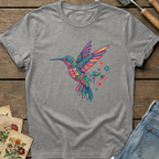 Gem Flower Hummingbird T-shirt in Grey - Comfort Colors 1717 flat lay