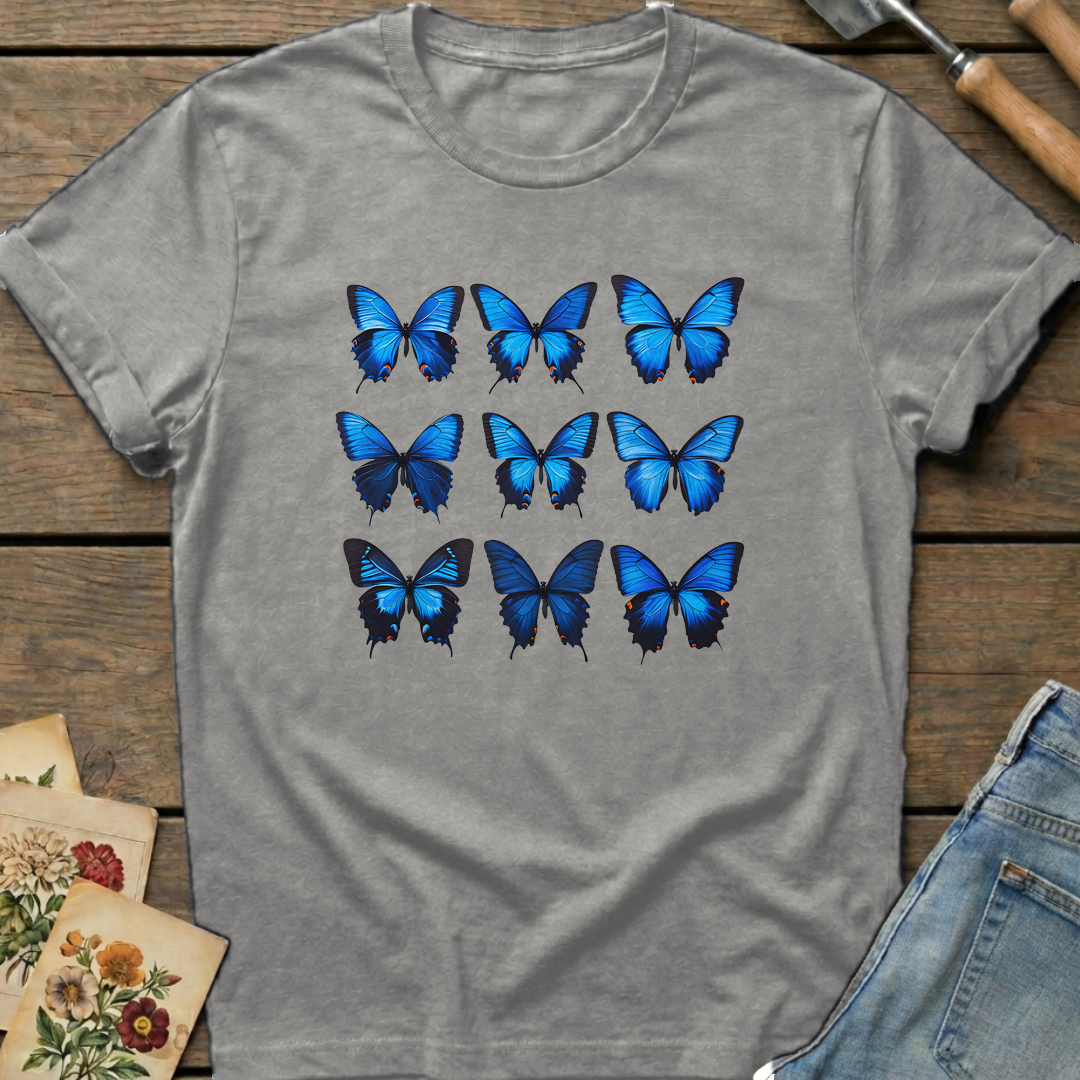 Blue Butterfly Matrix in Grey - Comfort Colors 1717 flat lay