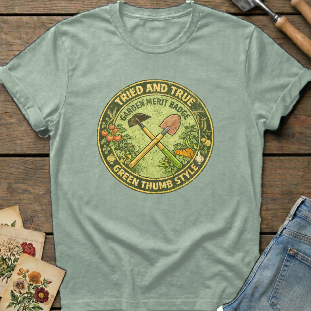 Garden Merit Badge in Bay - Comfort Colors 1717 flat lay