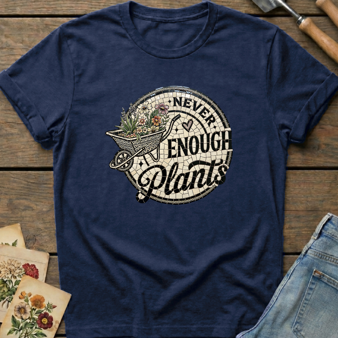 Never Enough Plants Mosaic T-shirt in Midnight - Comfort Colors 1717 flat lay