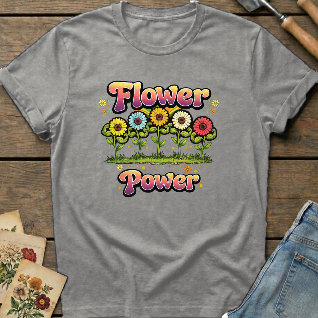 Flowers Powerful in Grey - Comfort Colors 1717 flat lay