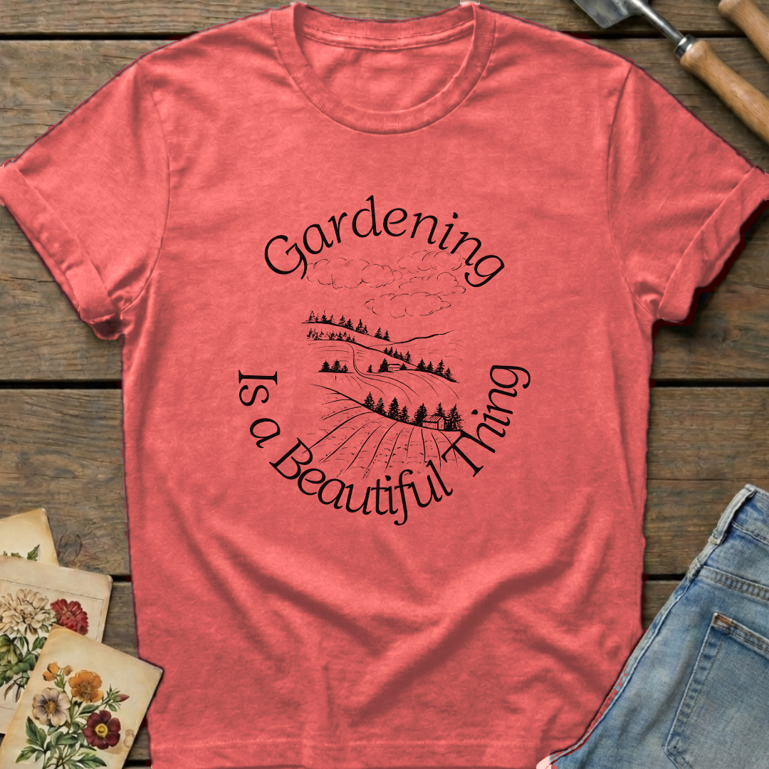 Gardening is a Beautiful Thing T-shirt in Watermelon - Comfort Colors 1717 flat lay