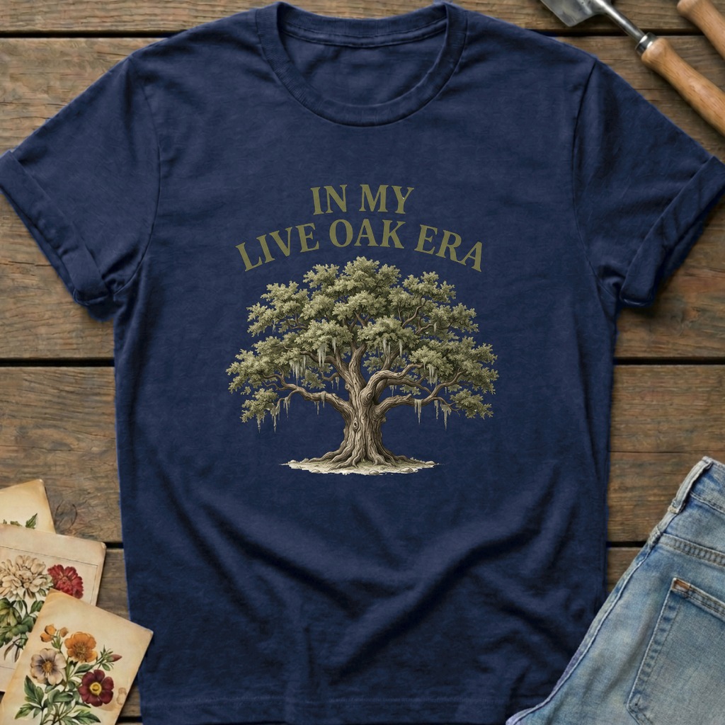 Live Oak Era T-Shirt in Midnight - Comfort Colors 1717 flat lay