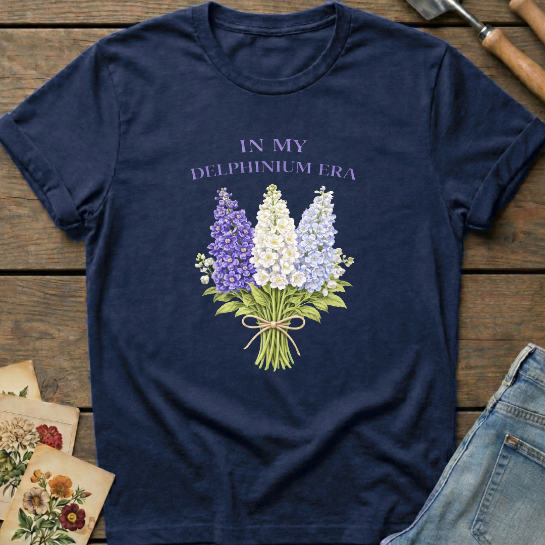 Delphinium Era T-Shirt in Midnight - Comfort Colors 1717 flat lay