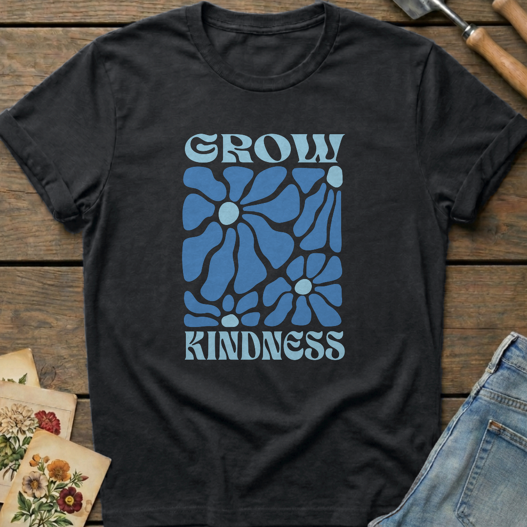Grow Kindness T-shirt in Black - Comfort Colors 1717 flat lay