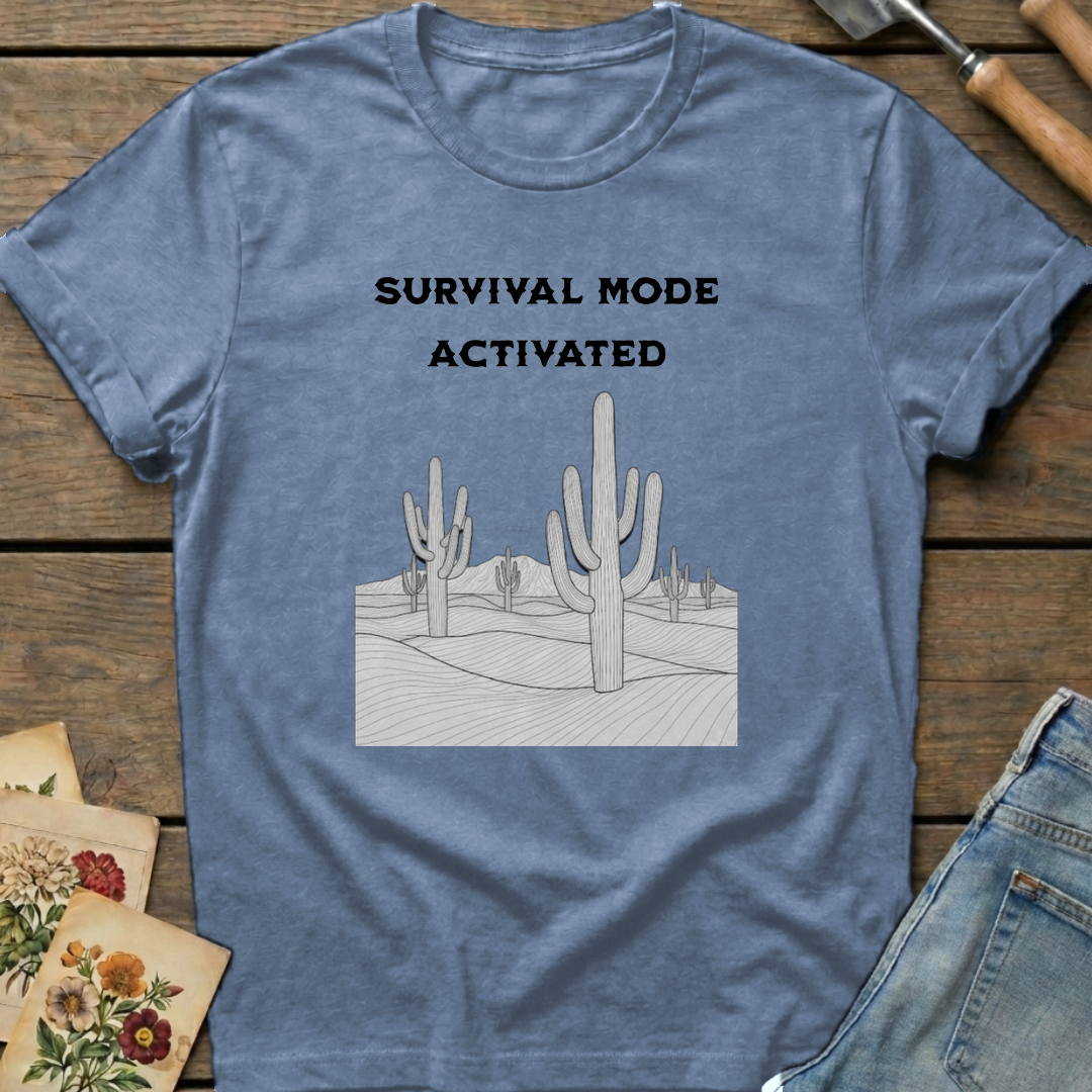 Survival Mode Activated T-shirt in Blue Jean - Comfort Colors 1717 flat lay
