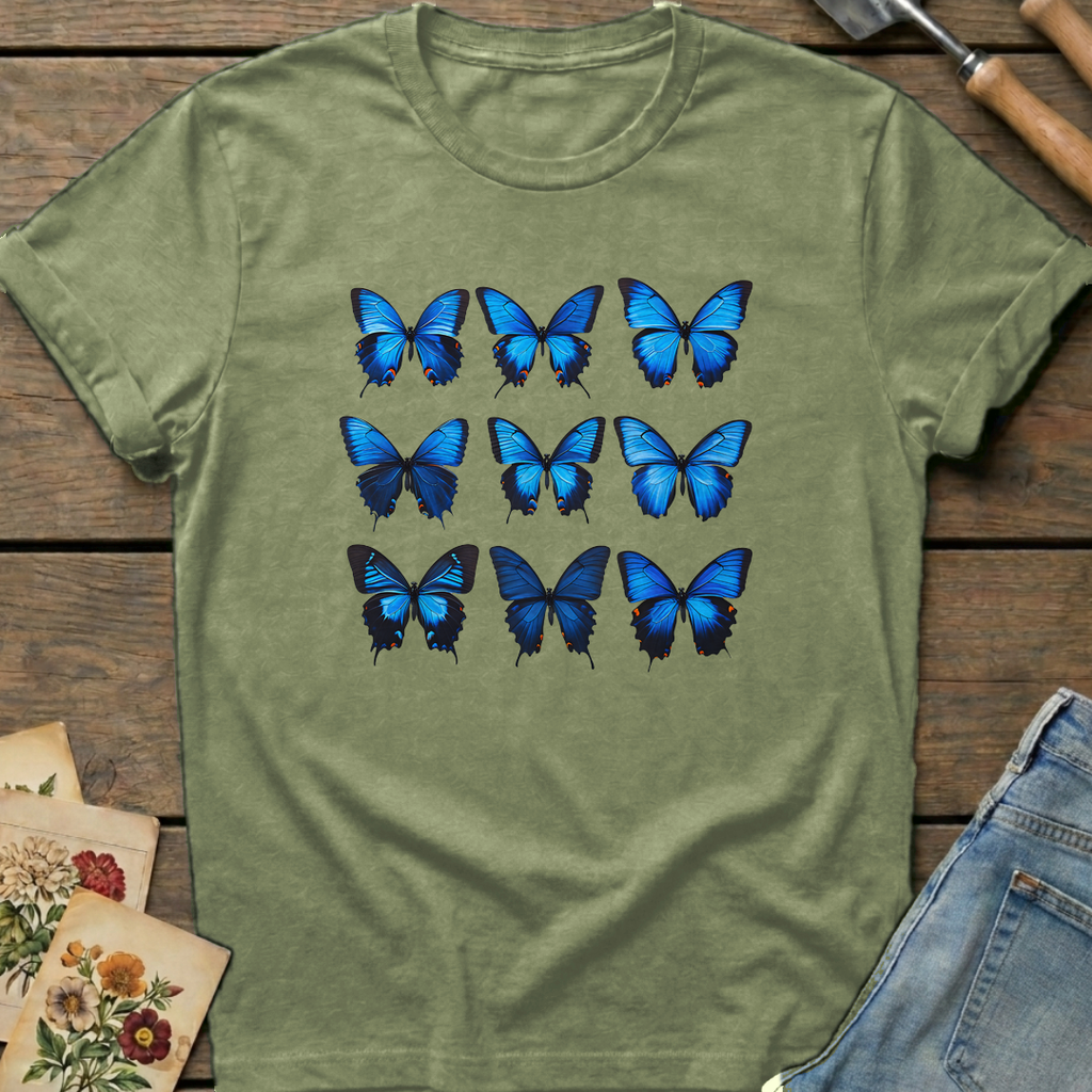 Blue Butterfly Matrix in Moss - Comfort Colors 1717 flat lay