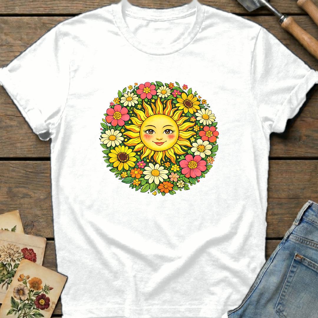 Radiant Sun Face in White - Comfort Colors 1717 flat lay