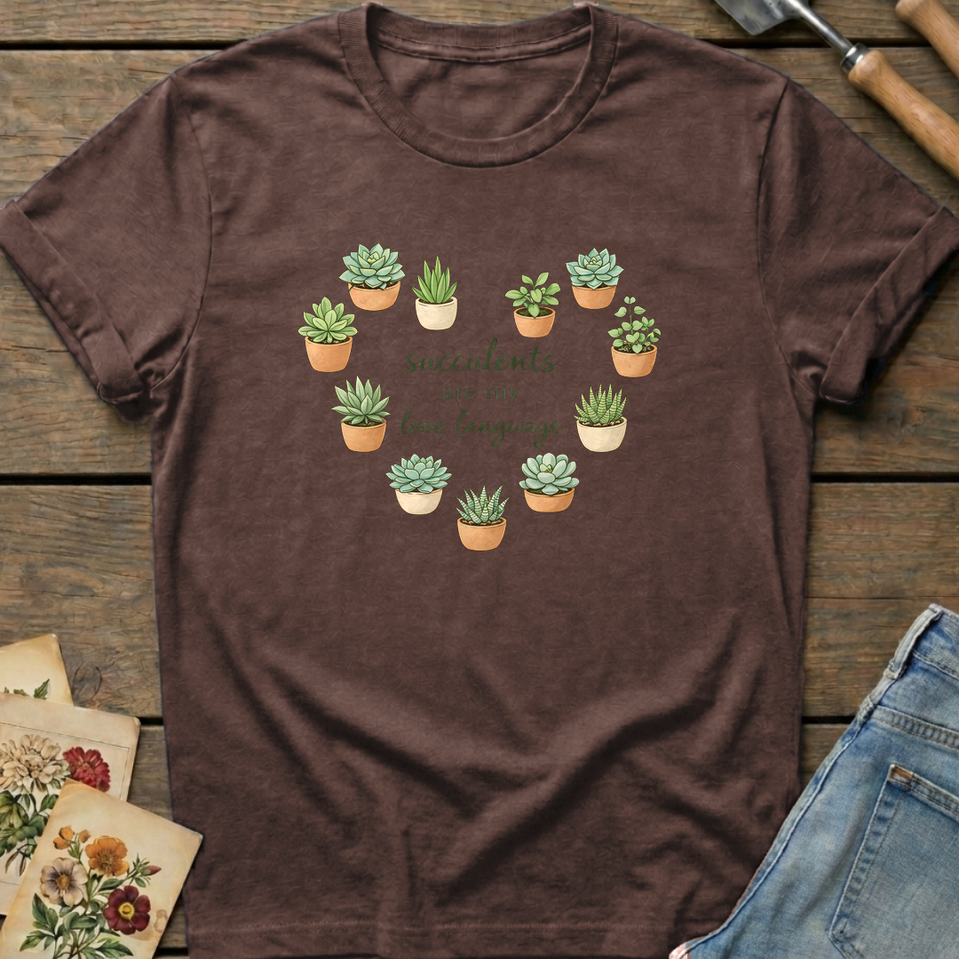 Succulents Love Language T-Shirt in Espresso - Comfort Colors 1717 flat lay