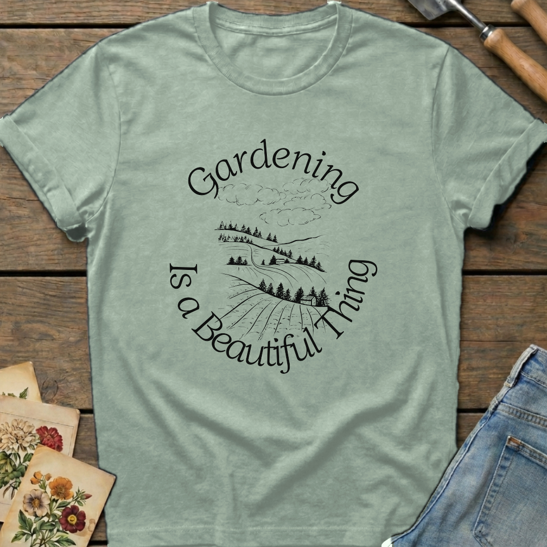 Gardening is a Beautiful Thing T-shirt in Bay - Comfort Colors 1717 flat lay