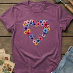 Heart Flowers T-Shirt in Berry - Comfort Colors 1717 flat lay