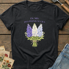 Delphinium Era T-Shirt in Black - Comfort Colors 1717 flat lay