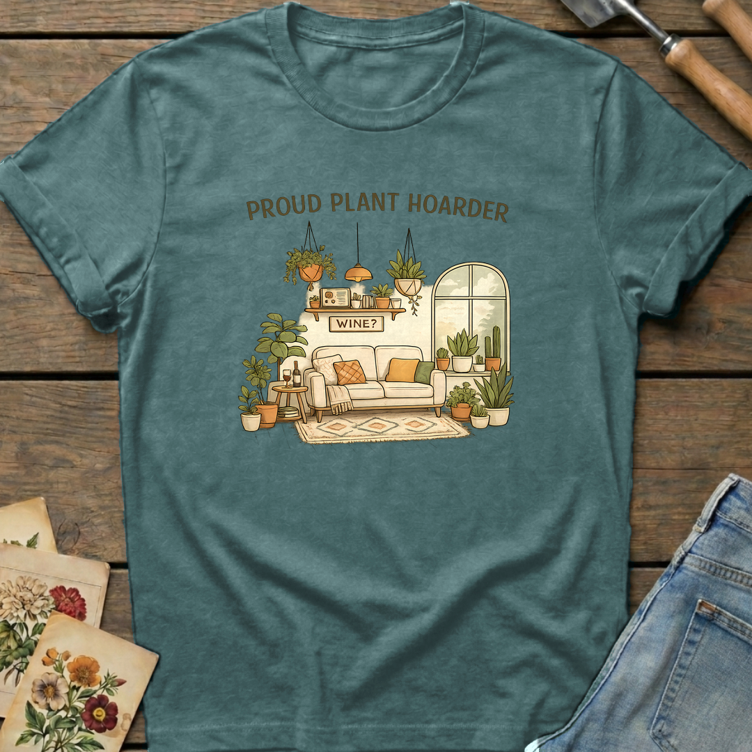 Proud Hoarder T-Shirt in Blue Spruce - Comfort Colors 1717 flat lay