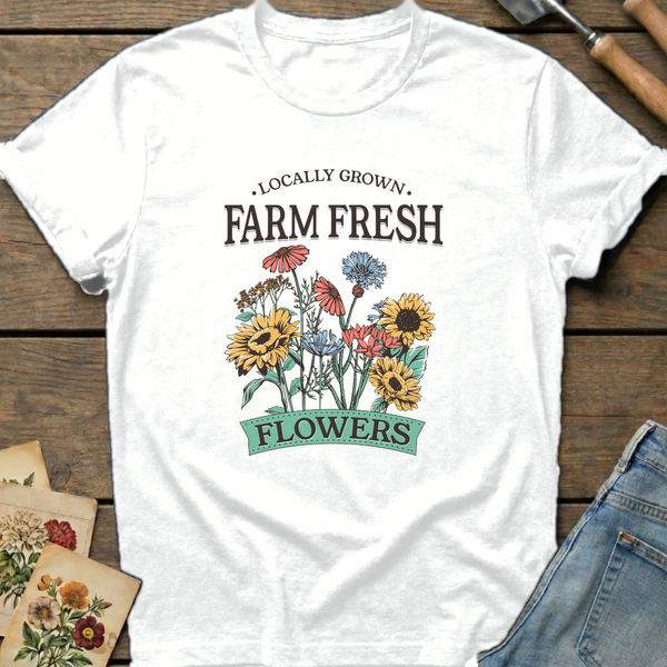 Farm Fresh Locally Grown T-Shirt in White - Comfort Colors 1717 flat lay