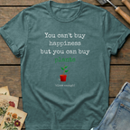 Can't Buy Happiness T-Shirt in Blue Spruce - Comfort Colors 1717 flat lay