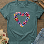 Heart Flowers T-Shirt in Blue Spruce - Comfort Colors 1717 flat lay