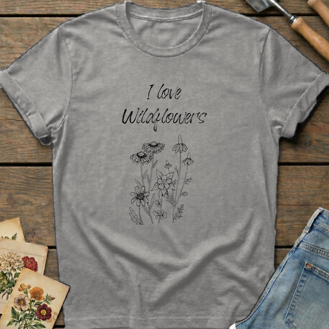 I Love Wild Flowers T-Shirt in Grey - Comfort Colors 1717 flat lay