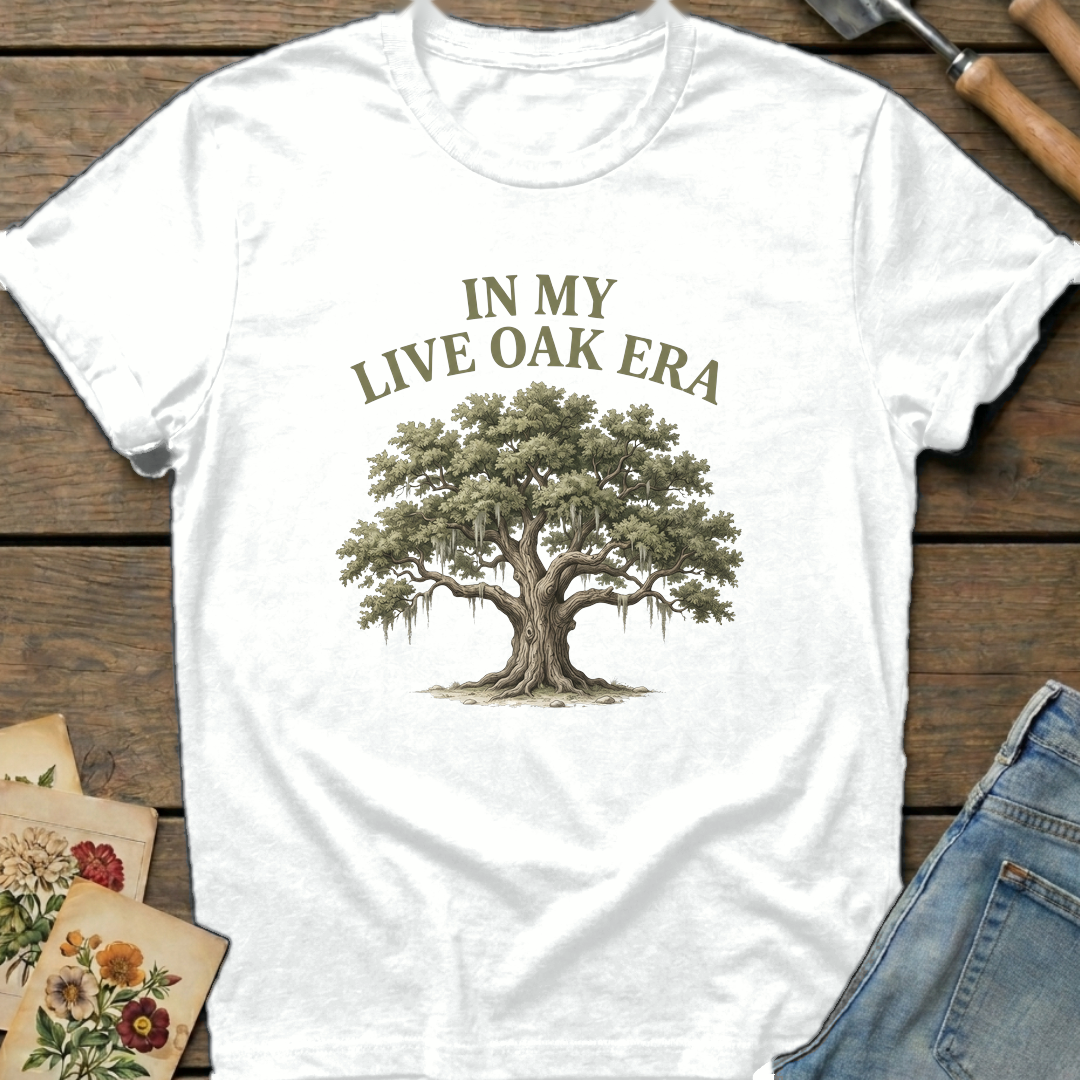 Live Oak Era T-Shirt in White - Comfort Colors 1717 flat lay
