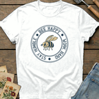 Happy, Work, Humble Bee T-Shirt in White - Comfort Colors 1717 flat lay