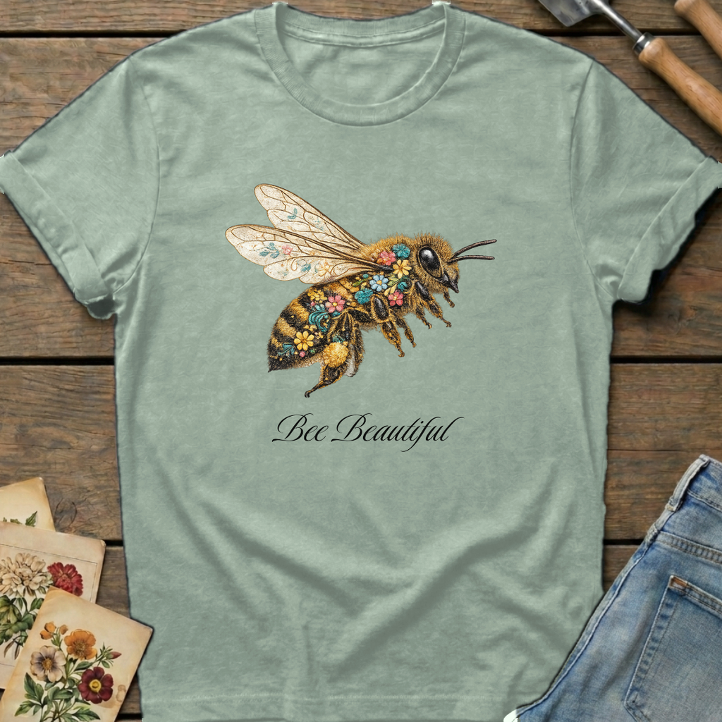 Bee Beautiful T-shirt in Bay - Comfort Colors 1717 flat lay