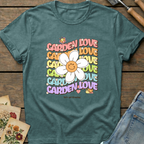 Garden Love in Blue Spruce - Comfort Colors 1717 flat lay
