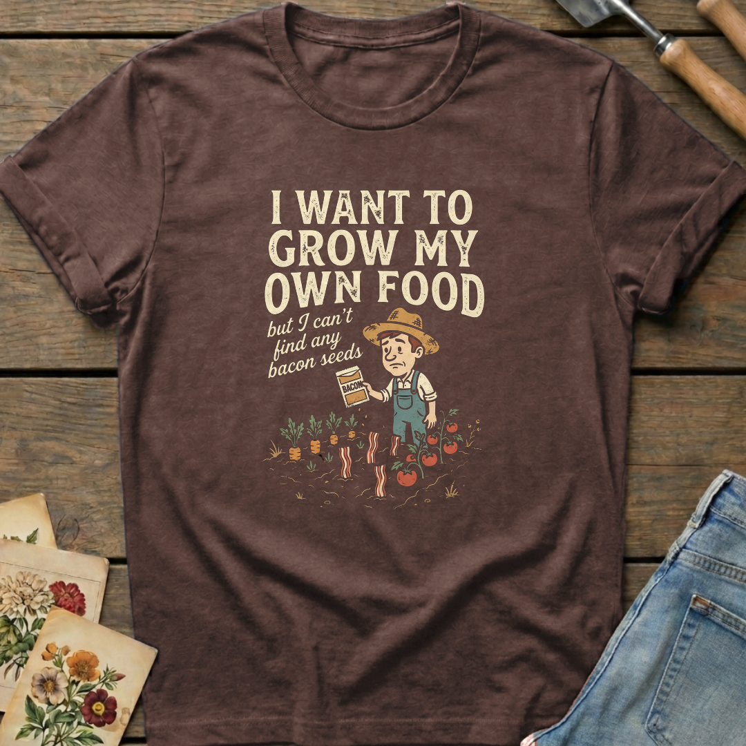 Bacon Seeds T-Shirt in Espresso - Comfort Colors 1717 flat lay