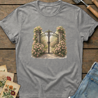 Climbing Rose Entrance T-shirt in Grey - Comfort Colors 1717 flat lay