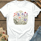 Colorful Wild Flowers T-shirt in White - Comfort Colors 1717 flat lay