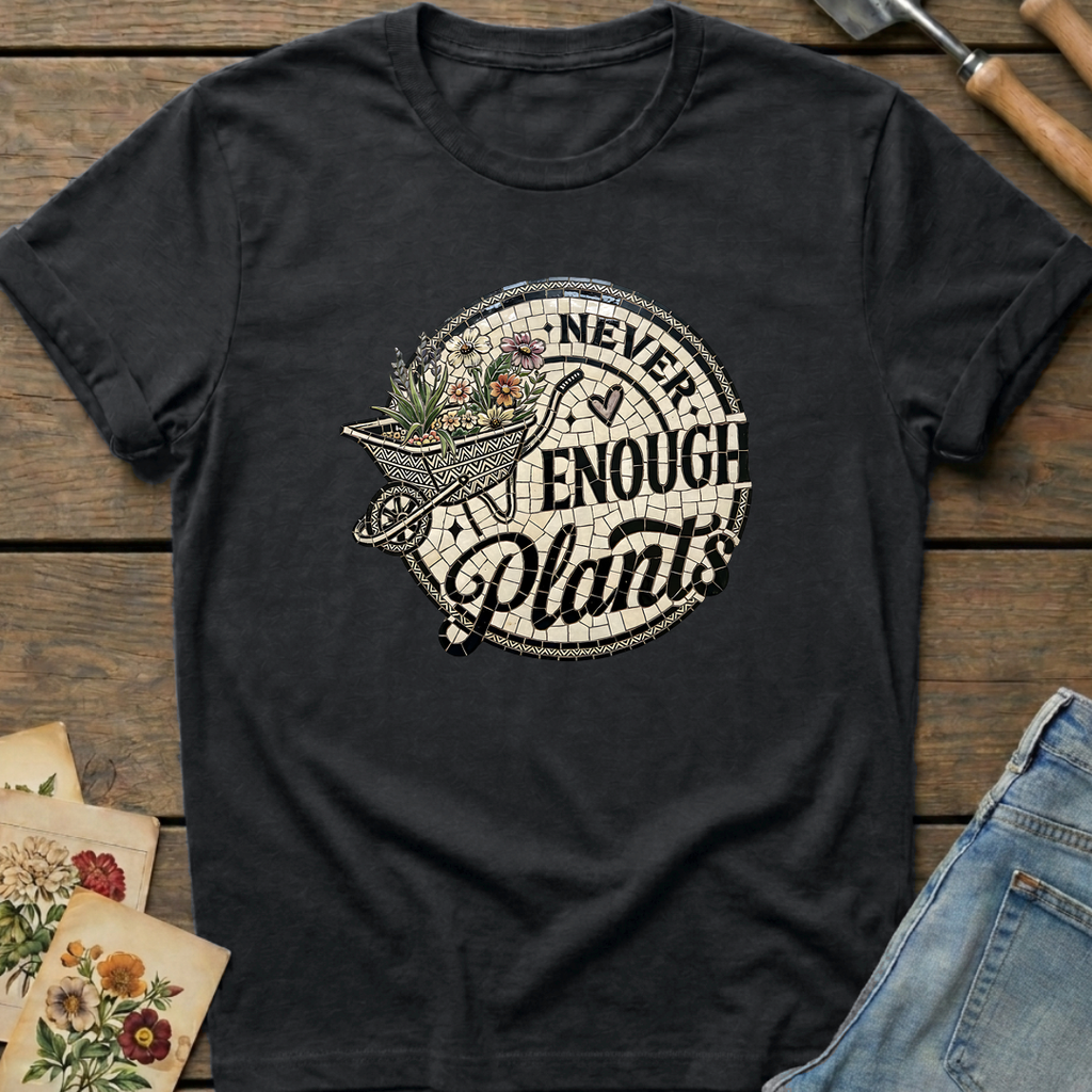 Never Enough Plants Mosaic T-shirt in Black - Comfort Colors 1717 flat lay