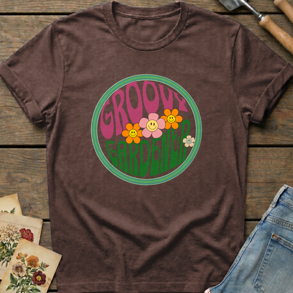 Groovy Gardener T-shirt in Espresso - Comfort Colors 1717 flat lay