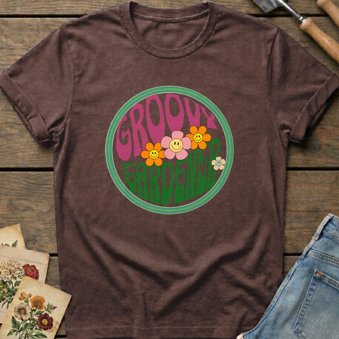 Groovy Gardener T-shirt in Espresso - Comfort Colors 1717 flat lay