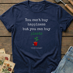 Can't Buy Happiness T-Shirt in Midnight - Comfort Colors 1717 flat lay