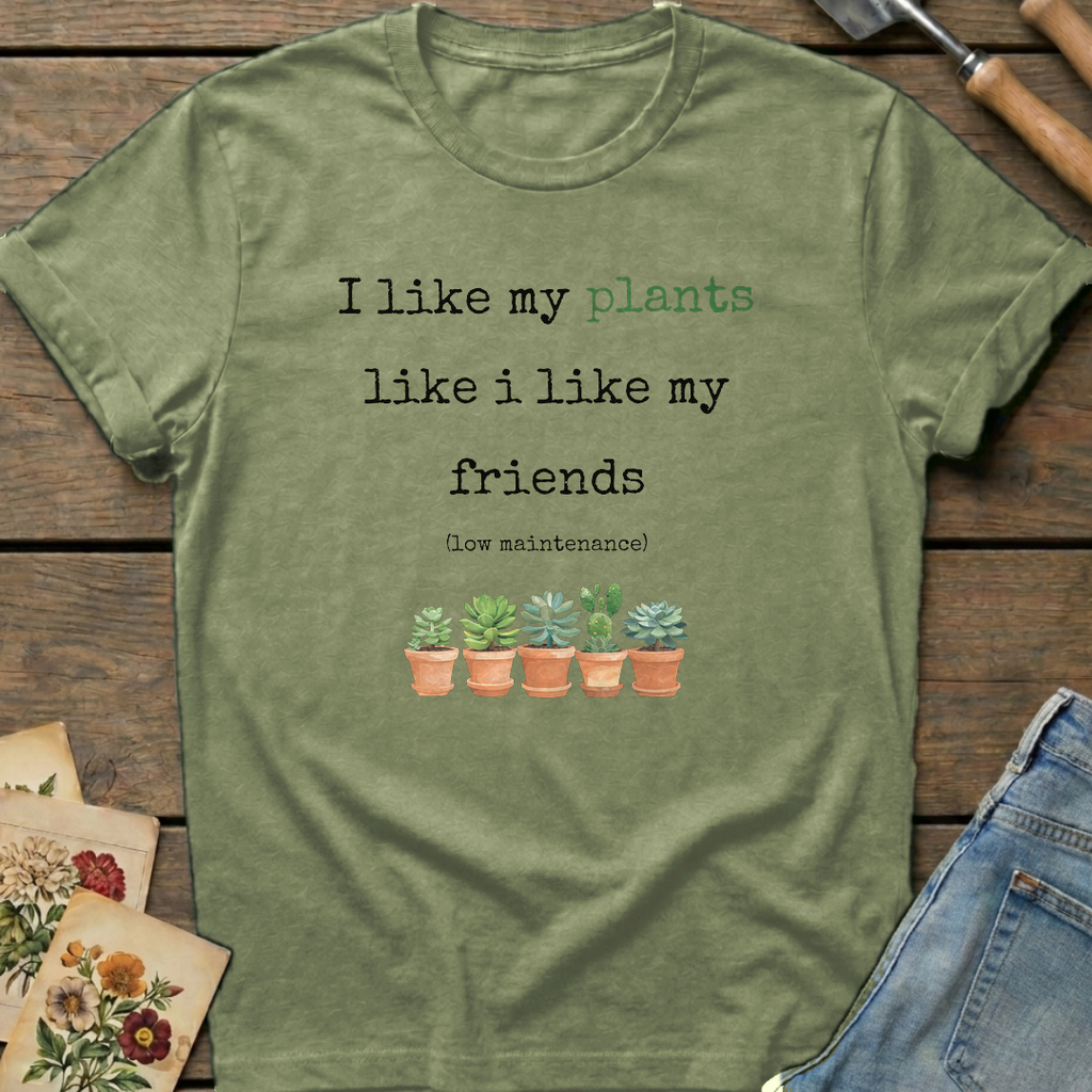 Low maintenance friends T-Shirt in Moss - Comfort Colors 1717 flat lay