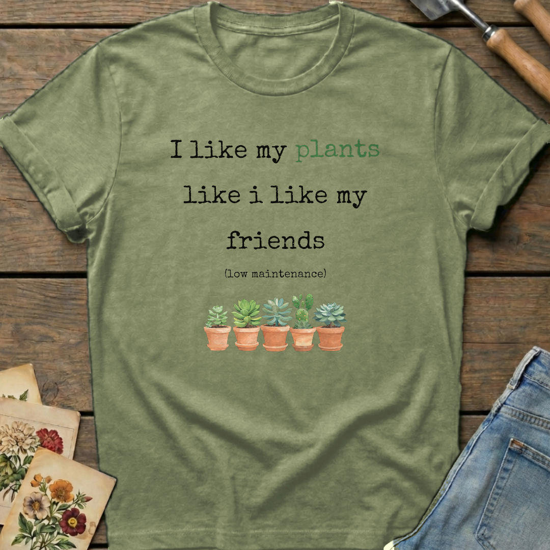 Low maintenance friends T-Shirt in Moss - Comfort Colors 1717 flat lay