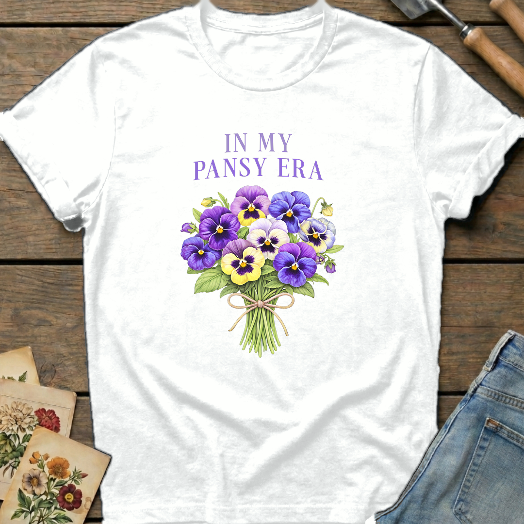 Pansy Era T-Shirt in White - Comfort Colors 1717 flat lay