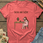 Cactus and Coffee T-Shirt in Watermelon - Comfort Colors 1717 flat lay