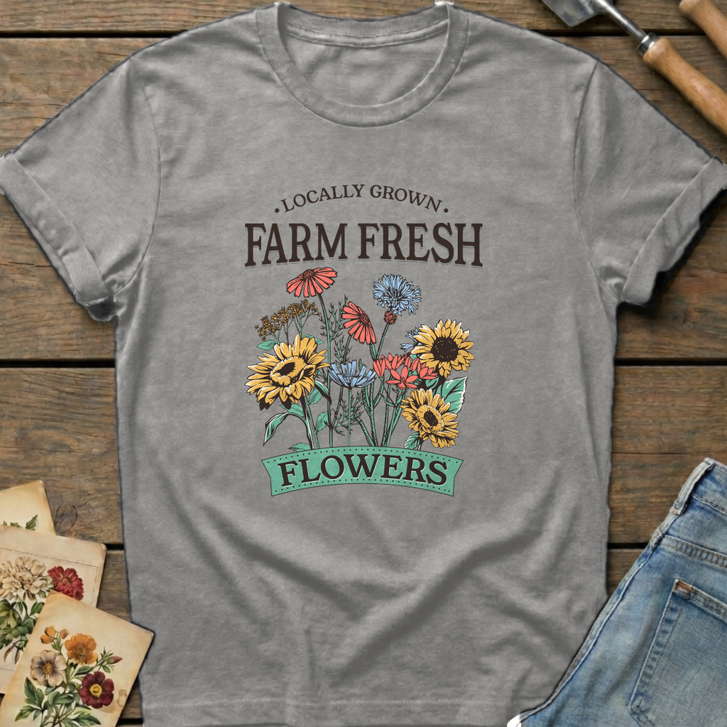 Farm Fresh Locally Grown T-Shirt in Grey - Comfort Colors 1717 flat lay