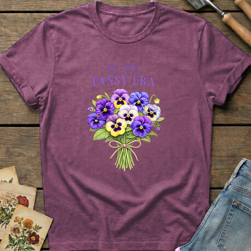 Pansy Era T-Shirt in Berry - Comfort Colors 1717 flat lay