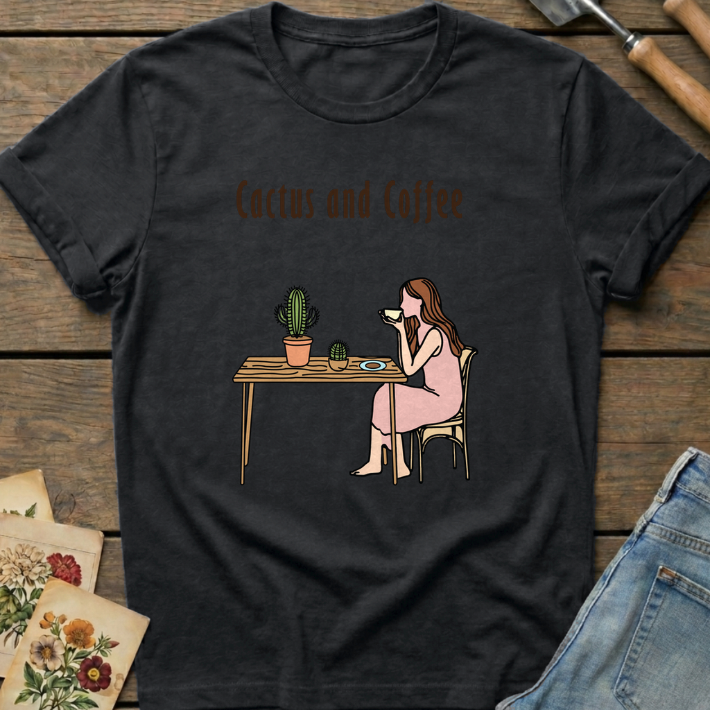 Cactus and Coffee T-Shirt in Black - Comfort Colors 1717 flat lay