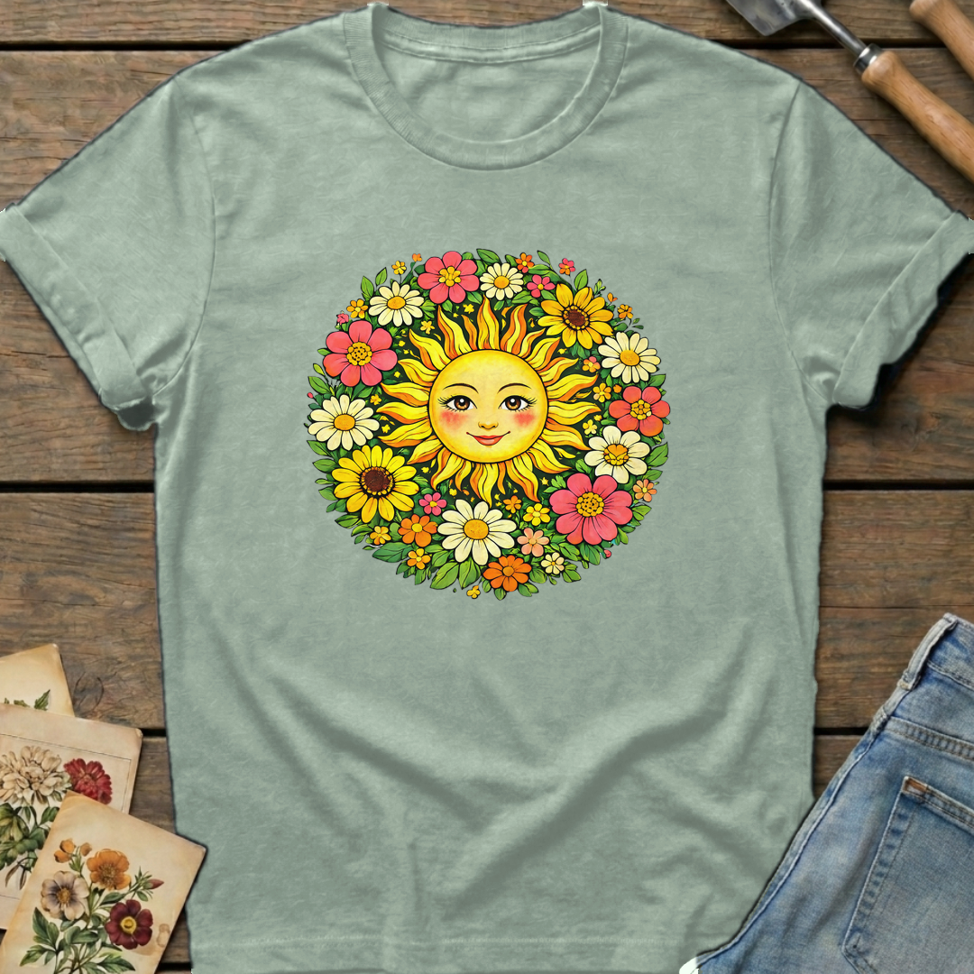 Radiant Sun Face in Bay - Comfort Colors 1717 flat lay