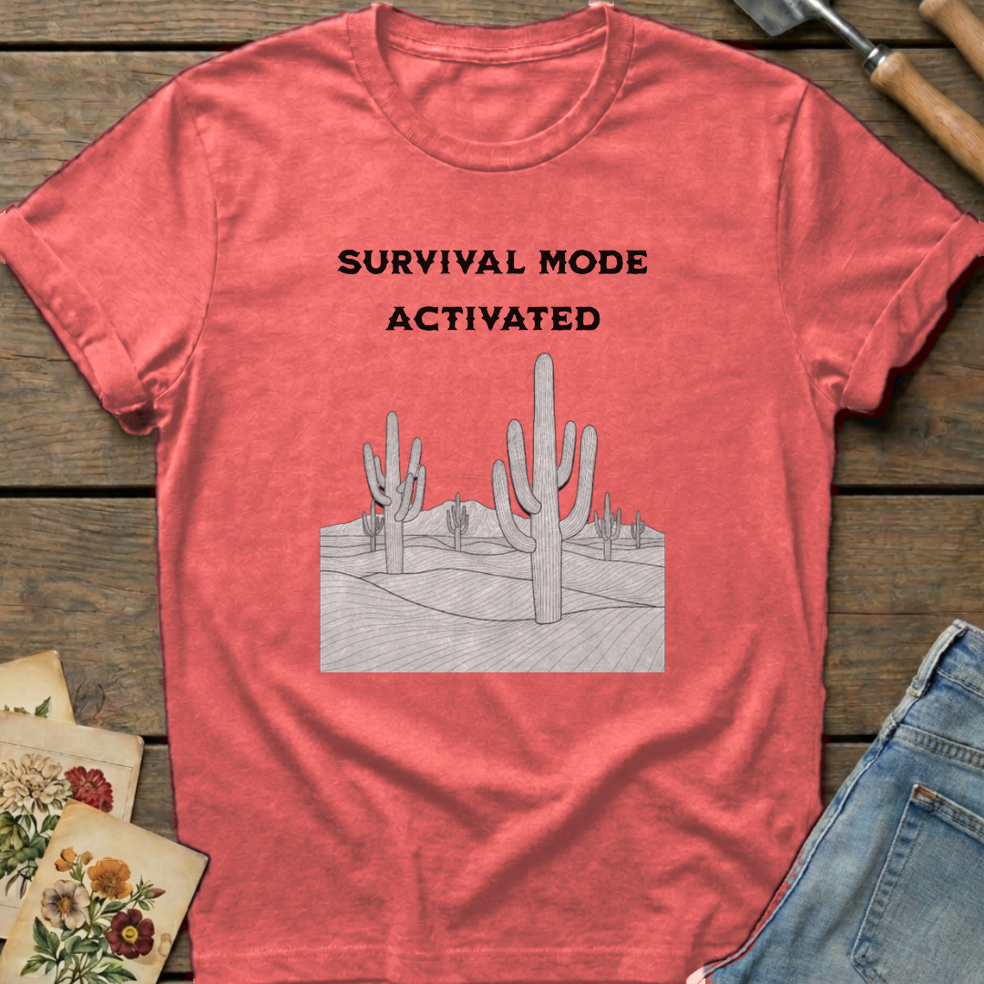 Survival Mode Activated T-shirt in Watermelon - Comfort Colors 1717 flat lay