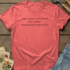 Just a girl asking T-Shirt in Watermelon - Comfort Colors 1717 flat lay